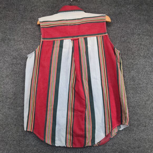 Details Express Mens Button Up Vest Multi-Striped Large Sleeveless Cotton - Picture 5 of 11